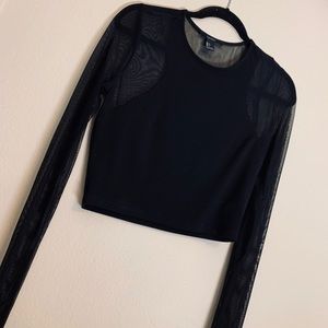 Partly mesh long sleeve crop top